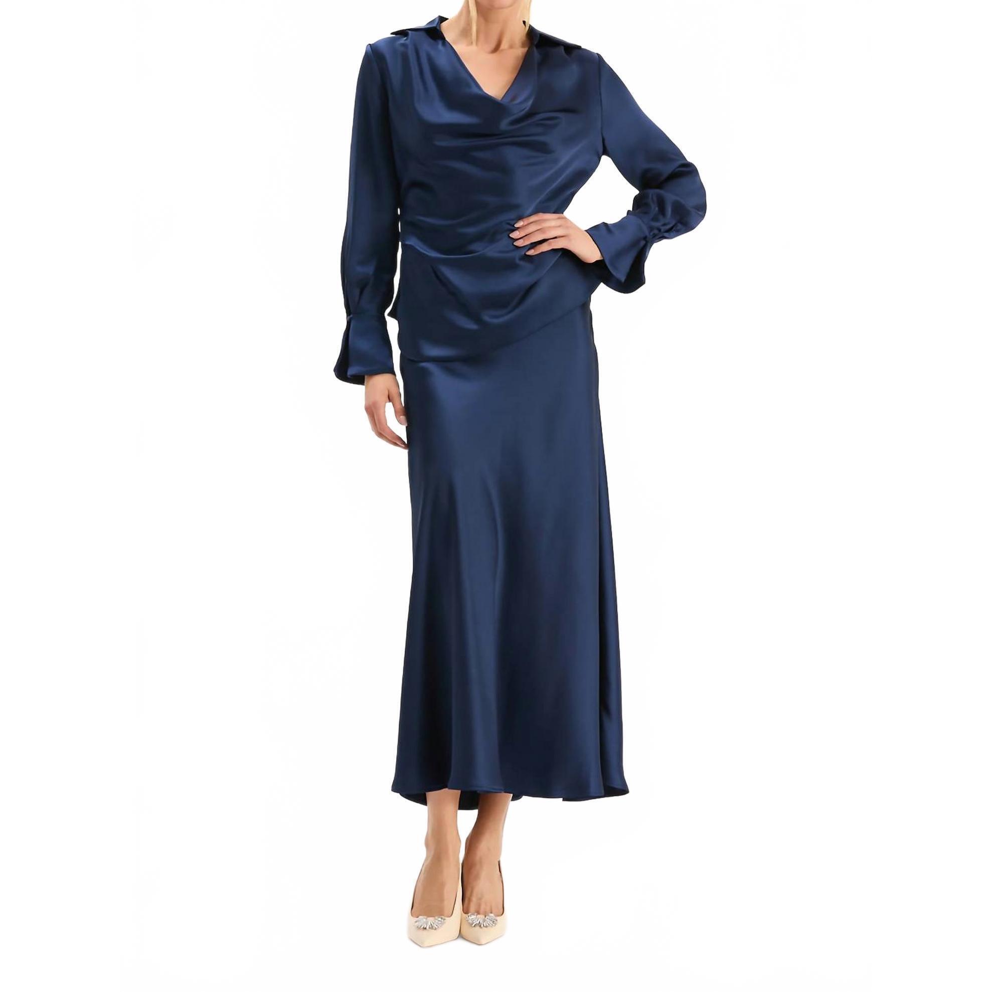 New Tyler Boe Edie Charmeuse Skirt In Mid Navy